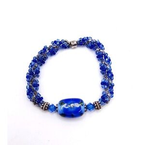 Cobalt Blue Lampwork Glass Bracelet 7in